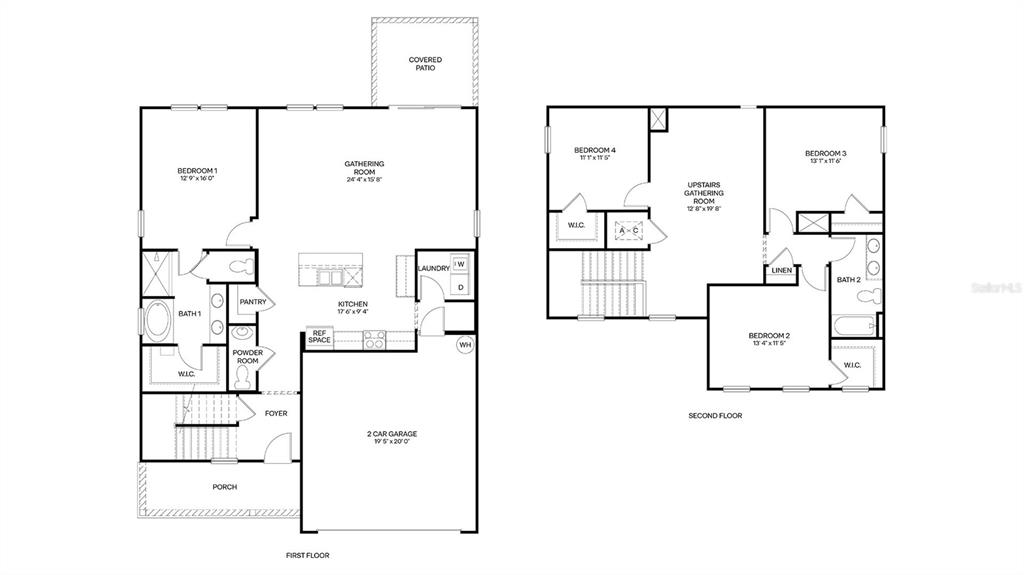 This is a two-story floor plan showing a four-bedroom home with a two-car garage — 163 SPRINGWOOD DRIVE, PALM COAST, FL