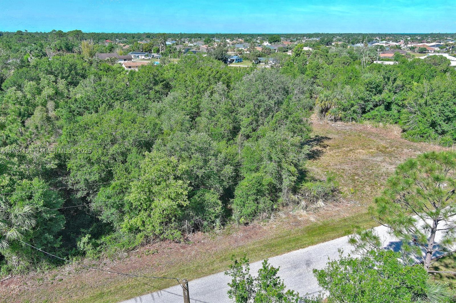 An aerial view shows a vacant, tree-covered lot adjacent to a paved road — 11117 1st Ave, Punta Gorda FL 33955, PUNTA GORDA, FL