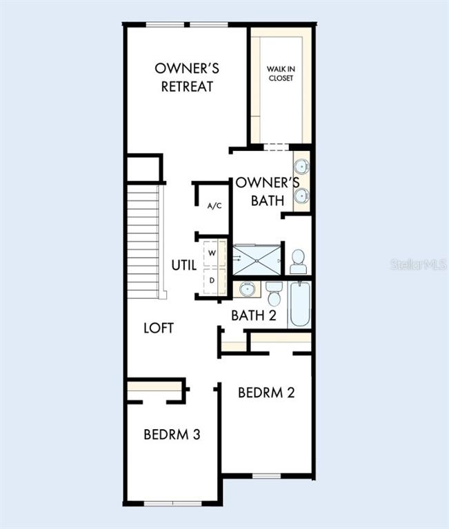 This is a floor plan for the upper level of a three-bedroom residential home — 6416 JENSEN VIEW AVENUE, APOLLO BEACH, FL