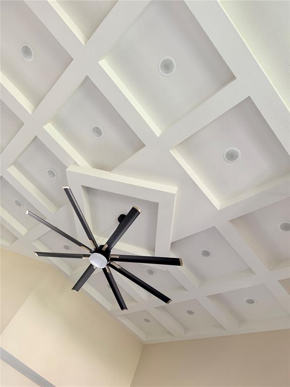 A coffered ceiling with recessed lighting and a modern black ceiling fan — 803 LAKE JESSIE DR DRIVE, WINTER HAVEN, FL