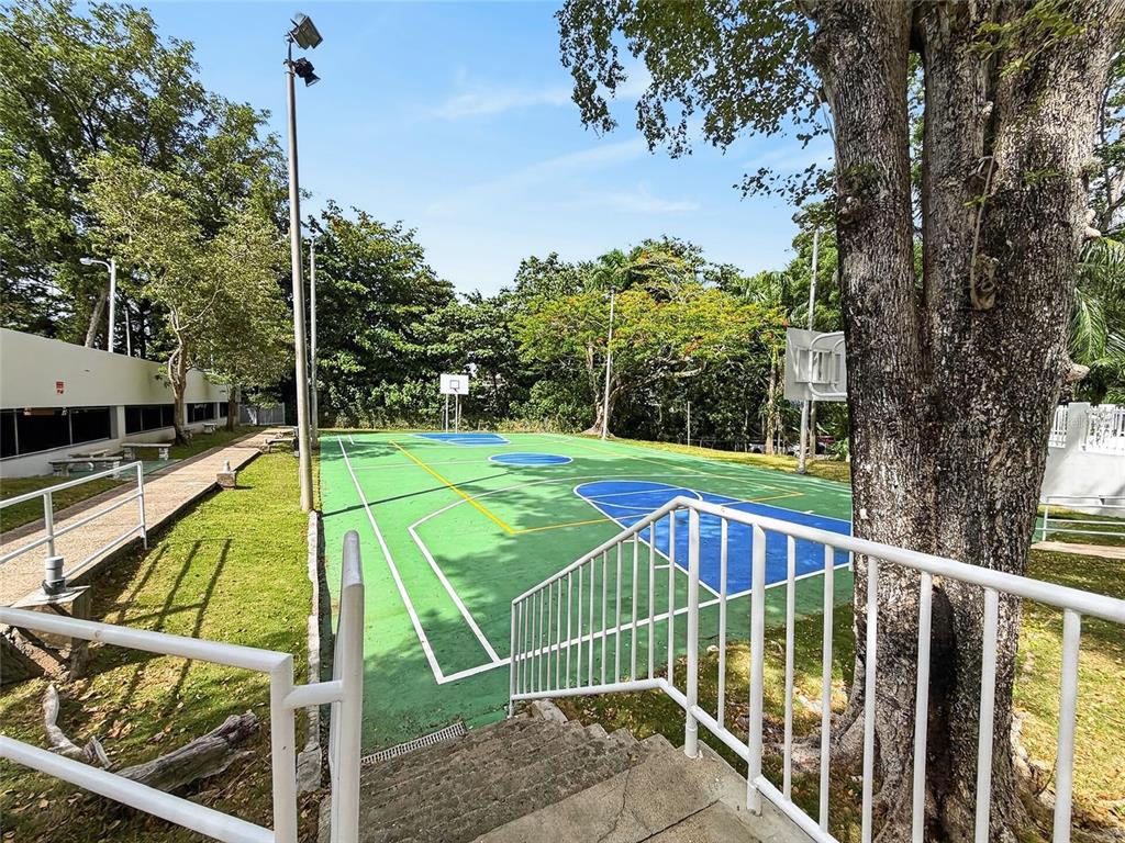 An outdoor basketball court with green and blue surfacing is viewed from a set of stairs — 444 CONDOMINIO DE DIEGO UNIT 1503, SAN JUAN, PR