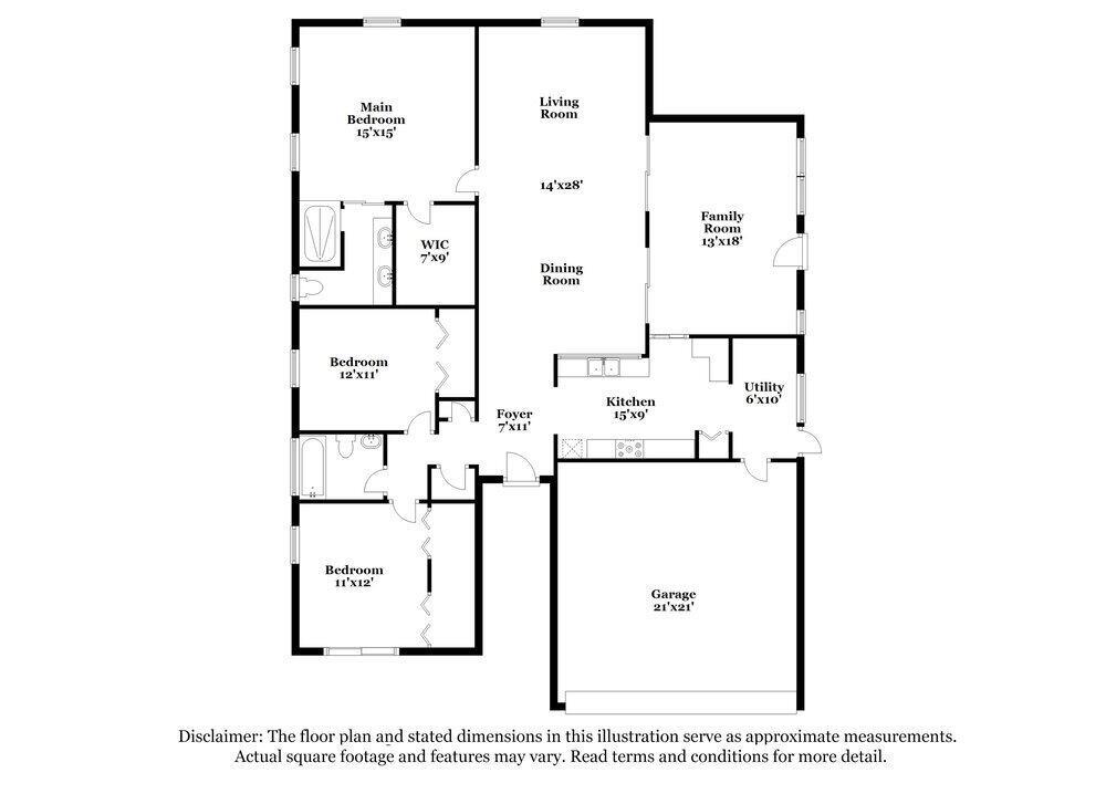 This is a floor plan showing a single-story house layout with a garage and bedrooms — BOCA RATON, FL