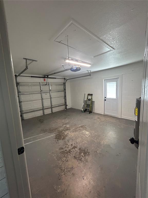 A garage with a concrete floor, a white sectional door, and a side entry door — 702 LEMON AVE, DUNDEE, FL