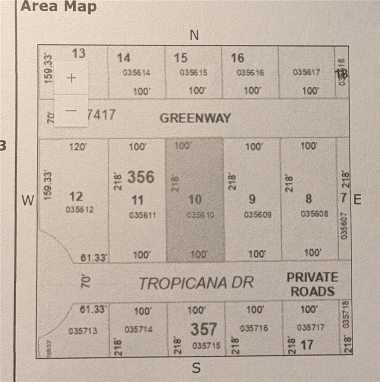 This is a land survey map showing the layout of numbered lots along Greenway and Tropicana Drive — 0 TROPICANA DRIVE, INDIAN LAKE ESTATES, FL