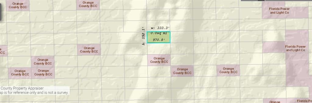 This is a map showing a highlighted rectangular parcel of land with its dimensions — DILL ROAD, ORLANDO, FL