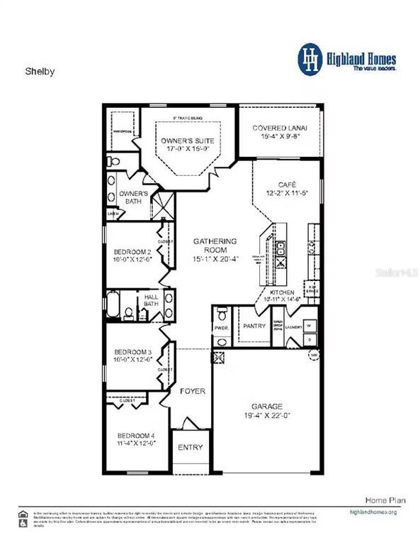 This is a floor plan for a four-bedroom home with a garage and covered lanai — 1524 OTTER WOODS LANE, AUBURNDALE, FL