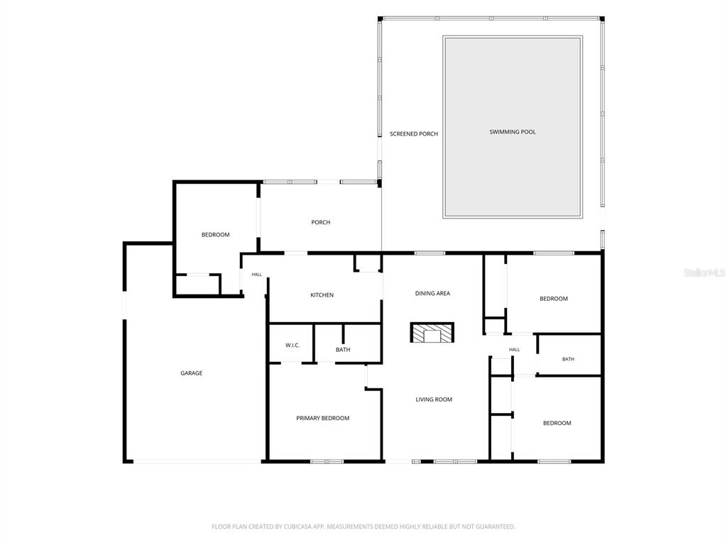This is a floor plan of a house featuring a garage, four bedrooms, and a pool — 4170 SE 65TH PLACE, OCALA, FL
