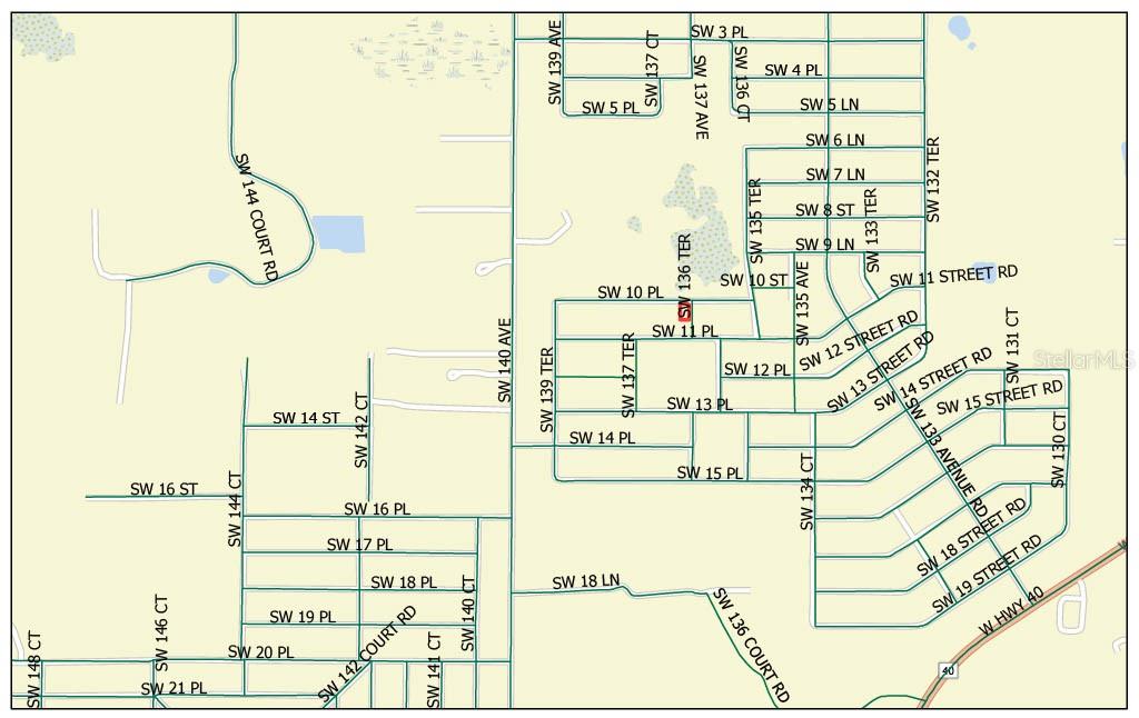 This is a map showing a residential street layout with various roads and avenues — SW 10TH PLACE, OCALA, FL