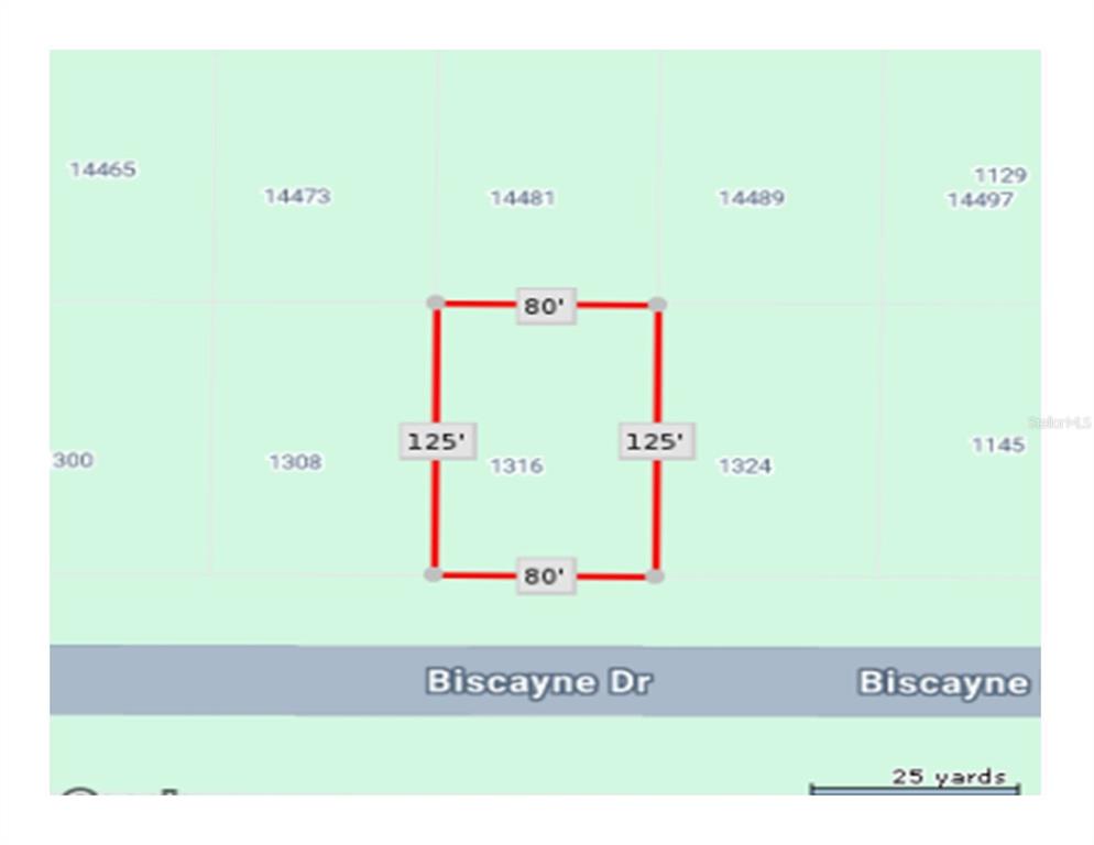 This is a map showing the rectangular dimensions of a property lot — 1316 BISCAYNE DRIVE, PORT CHARLOTTE, FL
