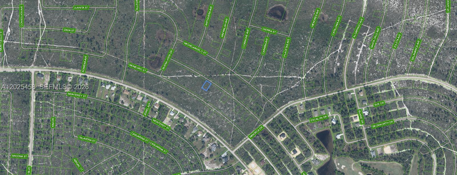 This is an aerial map showing a residential area with undeveloped lots and street names — 6331 Nevada, Sebring FL 33872, SEBRING, FL