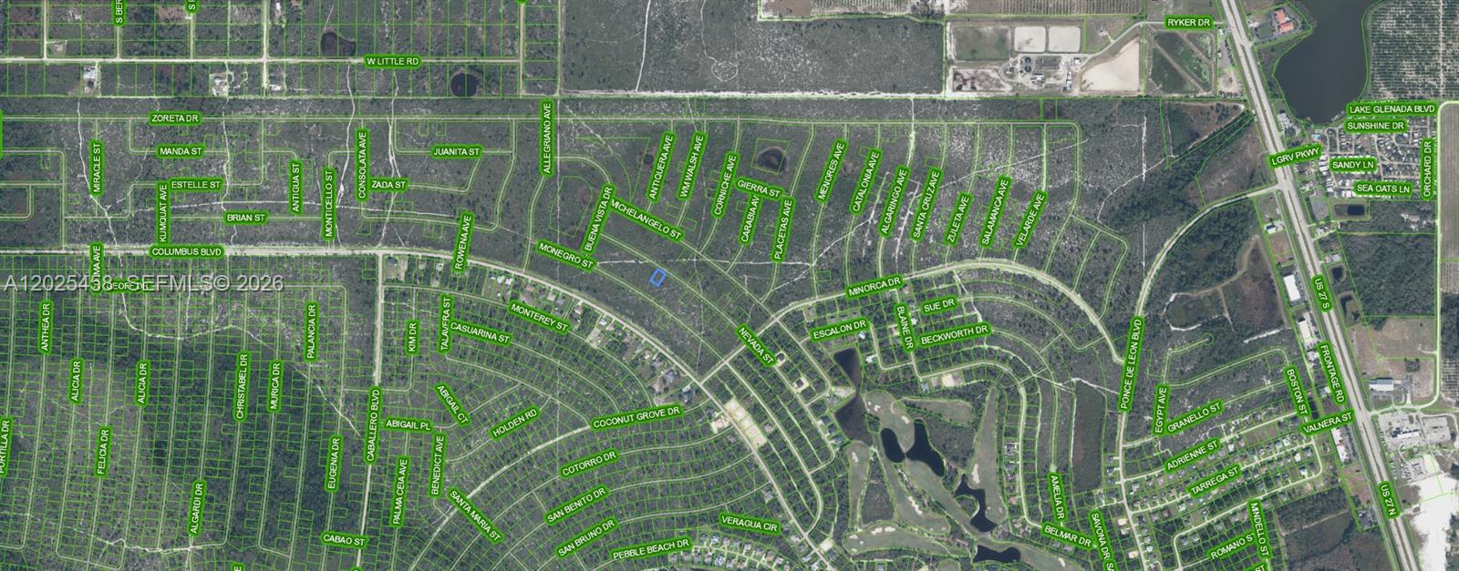 This is an aerial map view of a residential neighborhood with many streets — 6331 Nevada, Sebring FL 33872, SEBRING, FL
