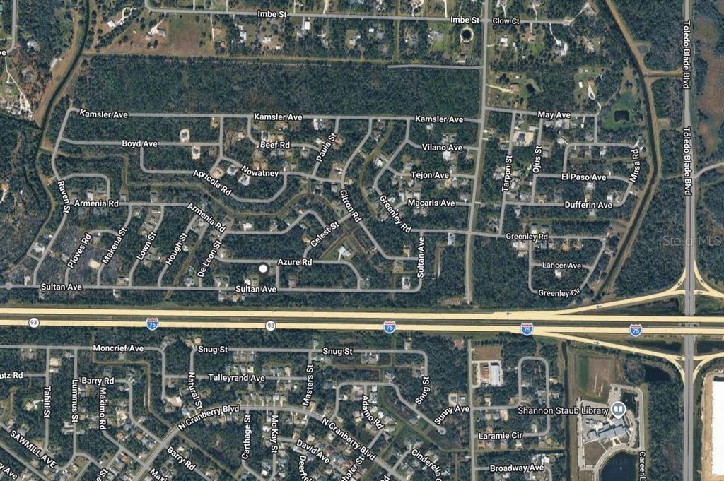 This is an aerial map showing residential streets and a highway in a suburban area — SULTAN AVENUE, NORTH PORT, FL