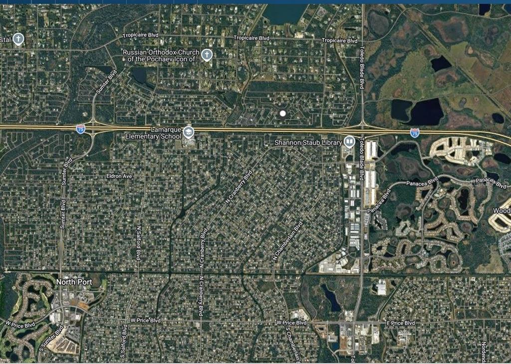 This is an aerial map view of a residential area in North Port, Florida — SULTAN AVENUE, NORTH PORT, FL