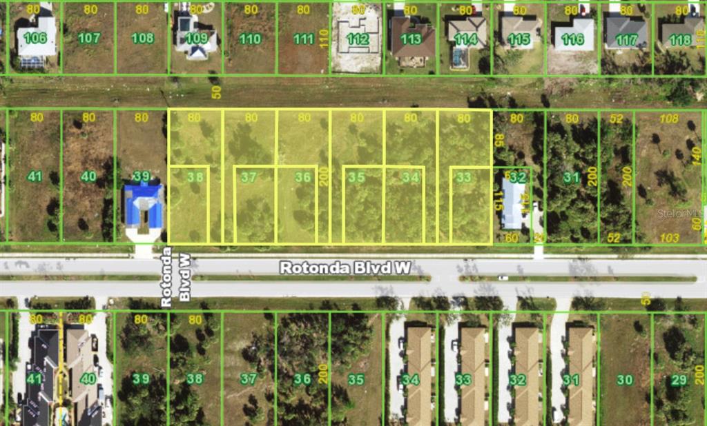 This is a map showing a row of vacant residential lots along Rotonda Blvd W — 222 ROTONDA BOULEVARD W, ROTONDA WEST, FL