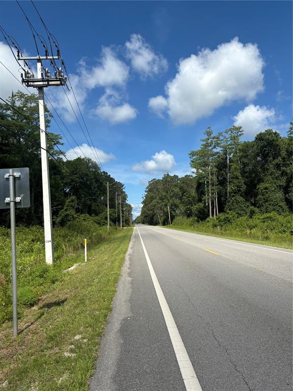 A paved road stretches into the distance, flanked by trees and utility poles under blue skies — 5014 MAHOGANY BOULEVARD, BUNNELL, FL