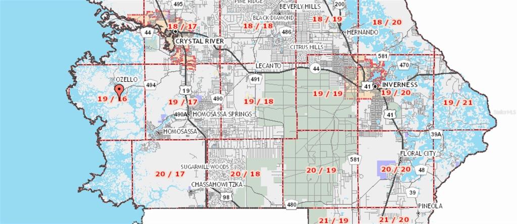 This is a map of Citrus County, Florida, showing various regions with numerical labels — 2211 S HUNT POINT, CRYSTAL RIVER, FL