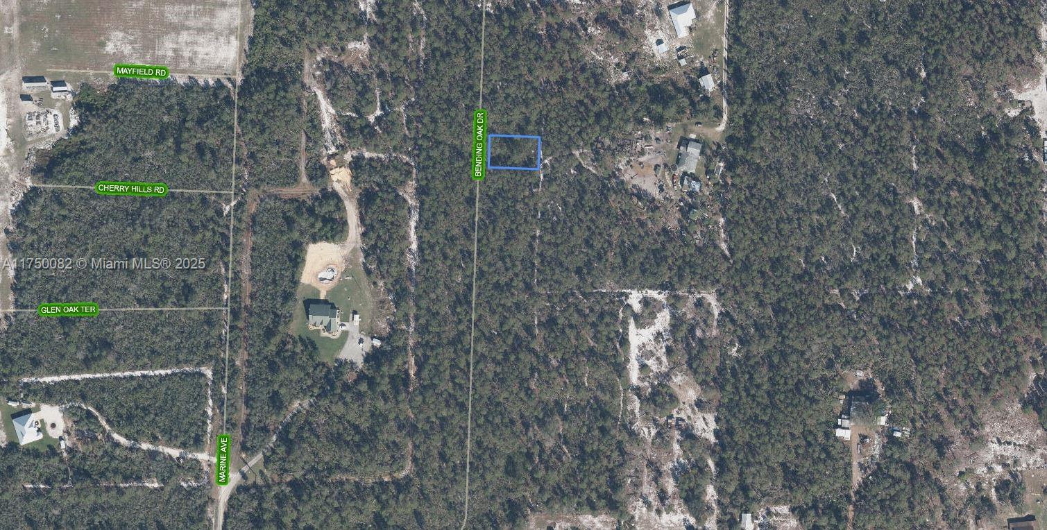 This is an aerial map view showing a rectangular plot of land highlighted in blue — 10948 Bending Oak Drive, Sebring FL 33875, SEBRING, FL