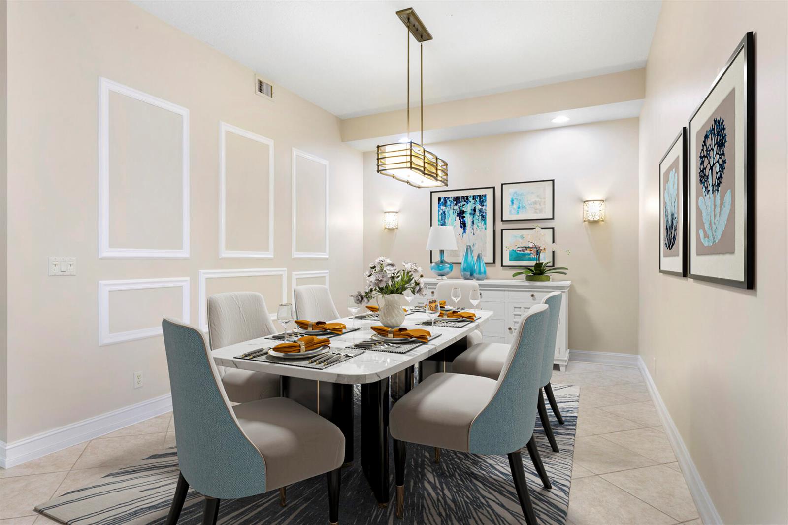 A kitchen with wood cabinets, white countertops, a center island, and a window view — 10263 Orchid Reserve Drive # 21b, FL 33412, FL