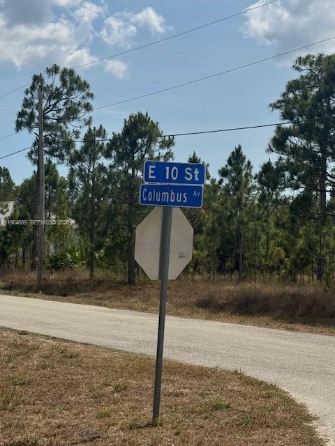 A street sign for East 10th Street and Columbus Avenue stands beside a paved road — 3104 E 10th ST, Lehigh Acres FL 33972, LEHIGH ACRES, FL