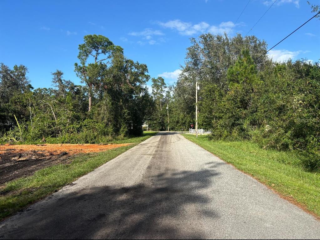A paved road stretches through a wooded area with a patch of cleared orange soil — 1518 WINTER ROAD, LAKE PLACID, FL