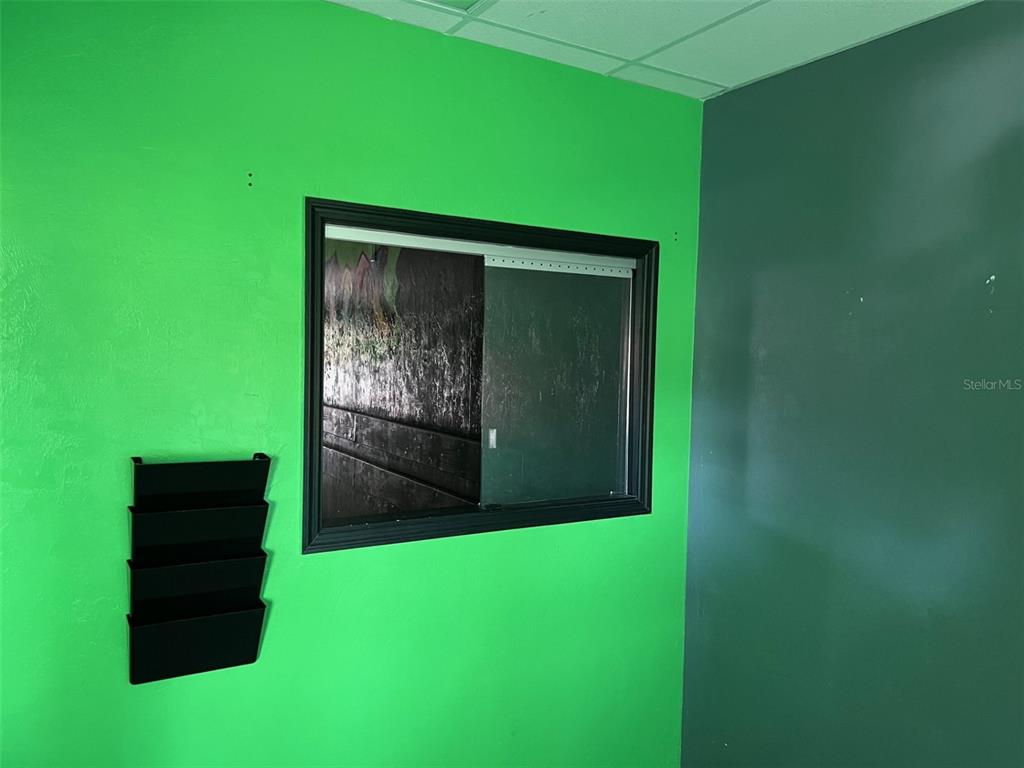 A room features a bright green wall, a dark accent wall, and a black window frame — 15634 NW US HIGHWAY 441 UNIT E, ALACHUA, FL