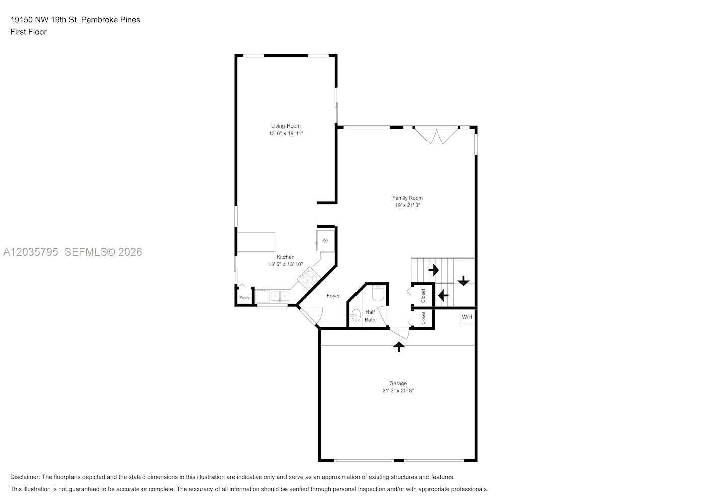 This is a floor plan of a first-floor residential layout with a garage and kitchen — PEMBROKE PINES, FL