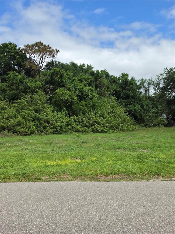 A vacant, grassy lot is bordered by dense trees under a partly cloudy sky — 30086 CEDAR ROAD, PUNTA GORDA, FL