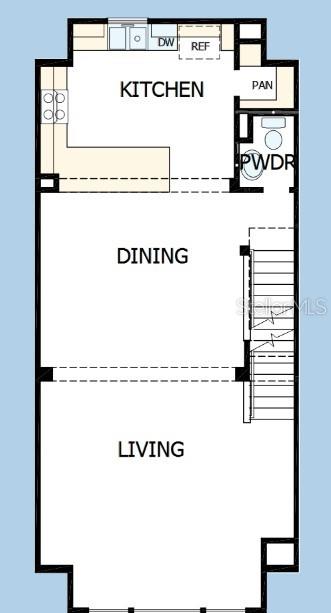 This is a floor plan showing a kitchen, dining area, living room, and powder room — 470 31ST WAY N, ST PETERSBURG, FL