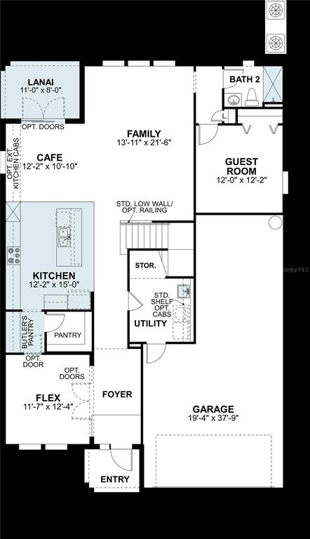 This is a floor plan for a single-story home featuring a garage, kitchen, and lanai — 1889 CLARY SAGE DRIVE, SPRING HILL, FL
