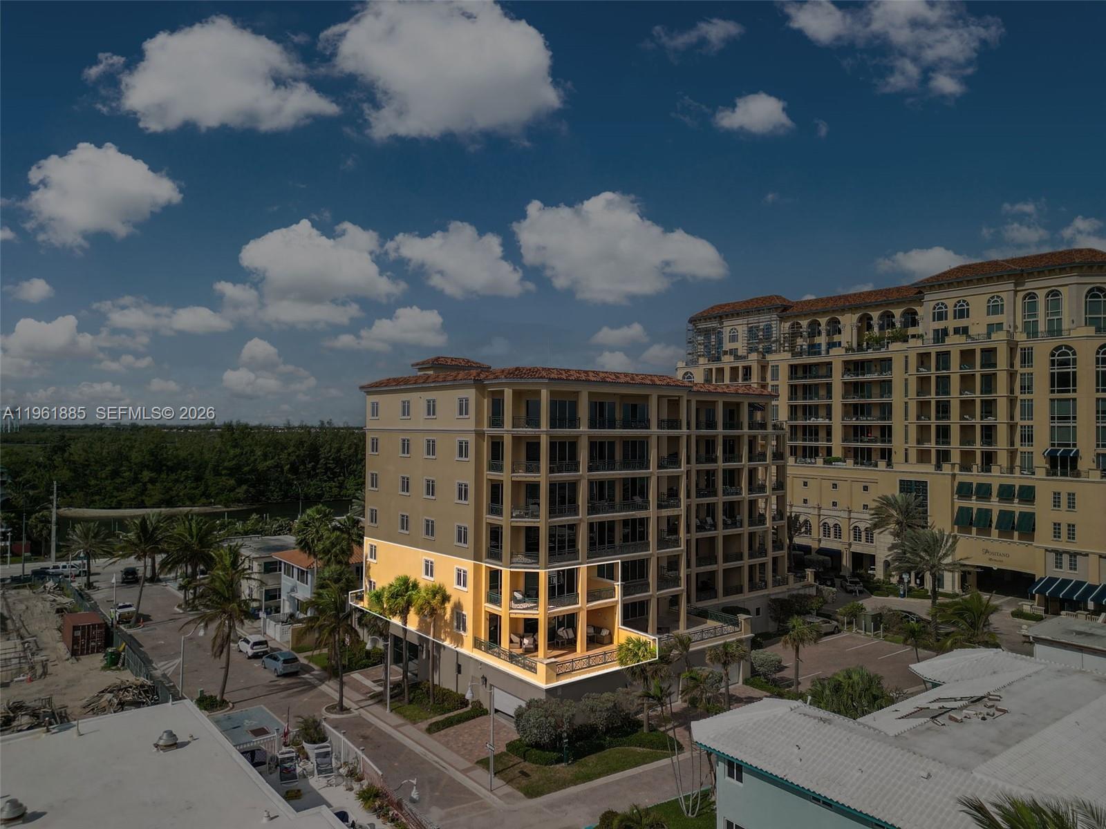 An aerial view shows a multi-story building with a highlighted corner unit featuring a balcony — 3415 N Ocean Dr # 204, Hollywood FL 33019, HOLLYWOOD, FL