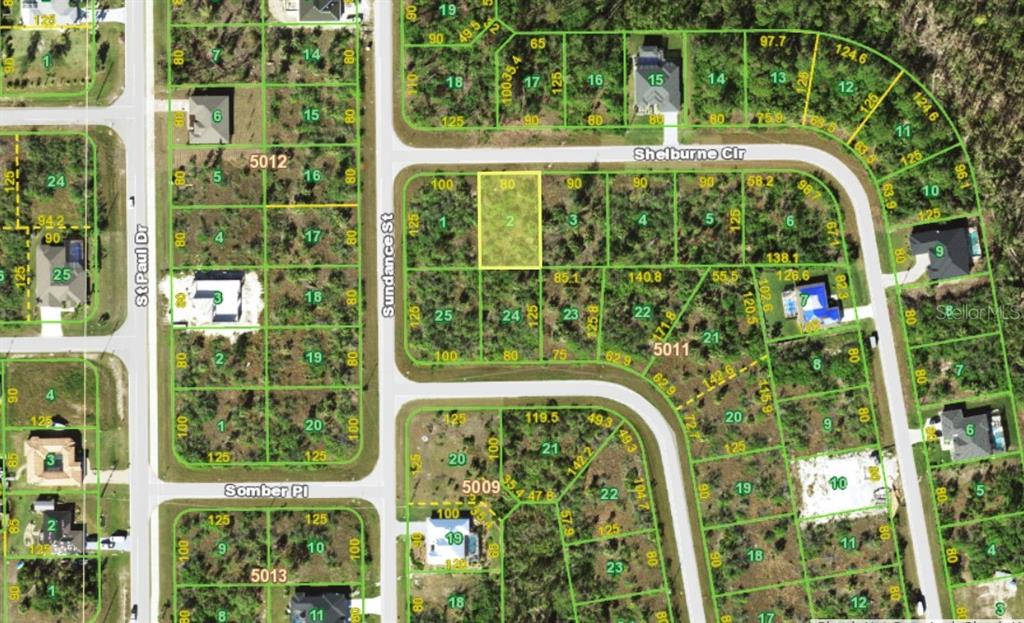 This is a map showing residential lot boundaries and street layouts in a neighborhood — 9477 SHELBURNE CIRCLE, PORT CHARLOTTE, FL