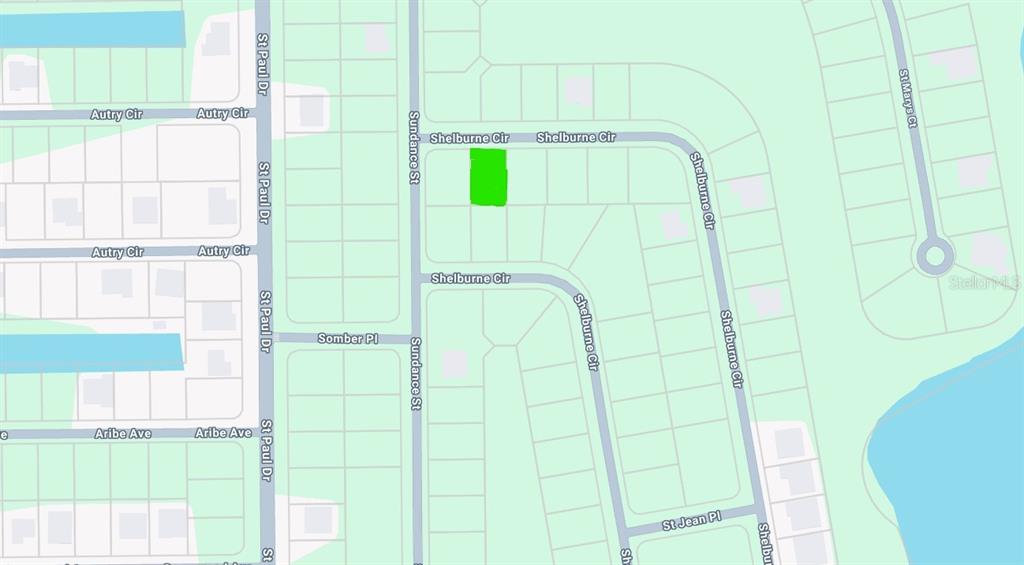 This is a map showing residential streets and a highlighted property lot — 9477 SHELBURNE CIRCLE, PORT CHARLOTTE, FL