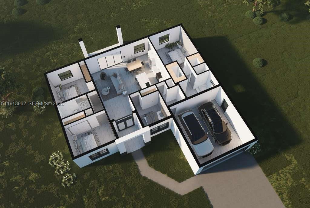 This is a 3D floor plan rendering of a single-story house with an attached garage — 2532 NE 1st PL, Cape Coral FL 33909, CAPE CORAL, FL