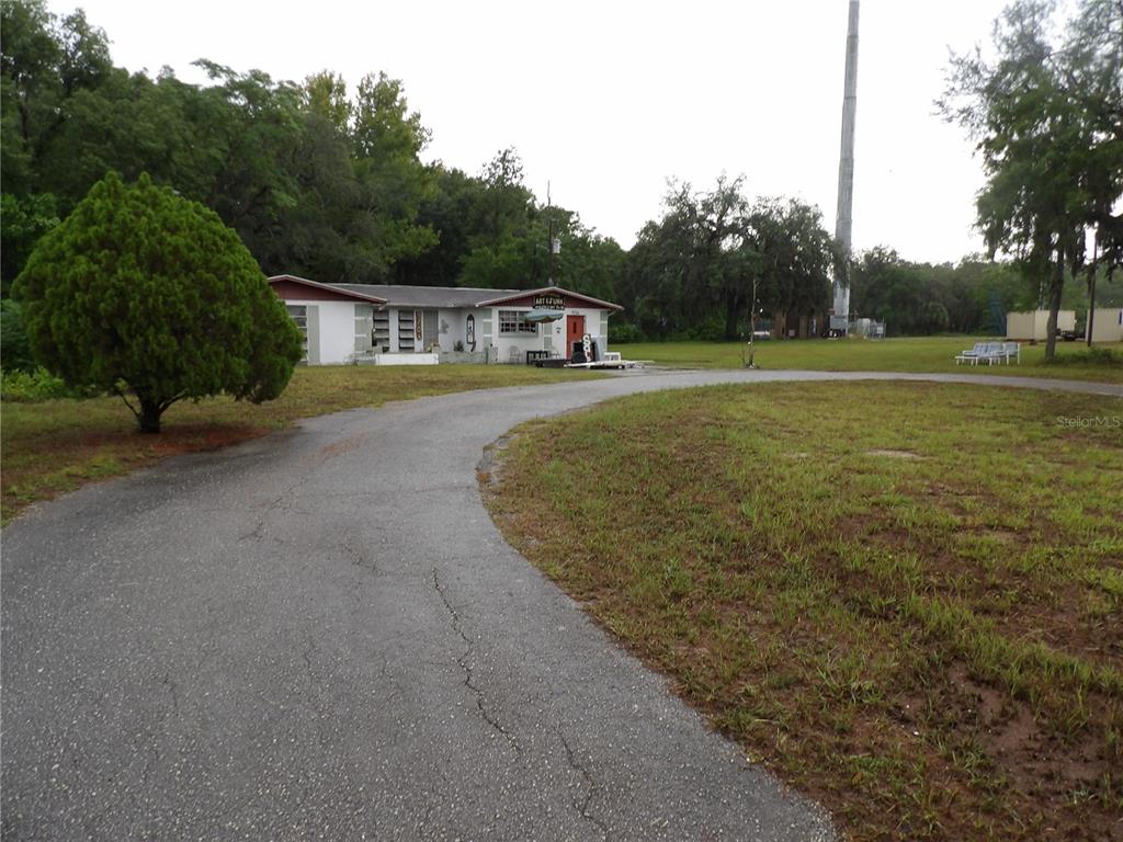 A single-story building with a curved driveway and a large tree in the front yard — 9706 MOON LAKE RD, NEW PORT RICHEY, FL