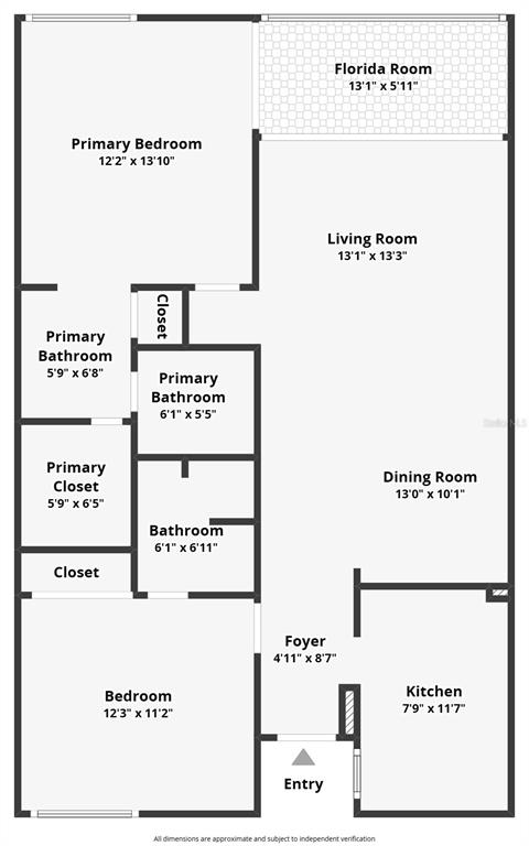 This is a floor plan showing a two-bedroom, two-bathroom apartment layout with a Florida room — 12300 VONN ROAD UNIT 7203, LARGO, FL