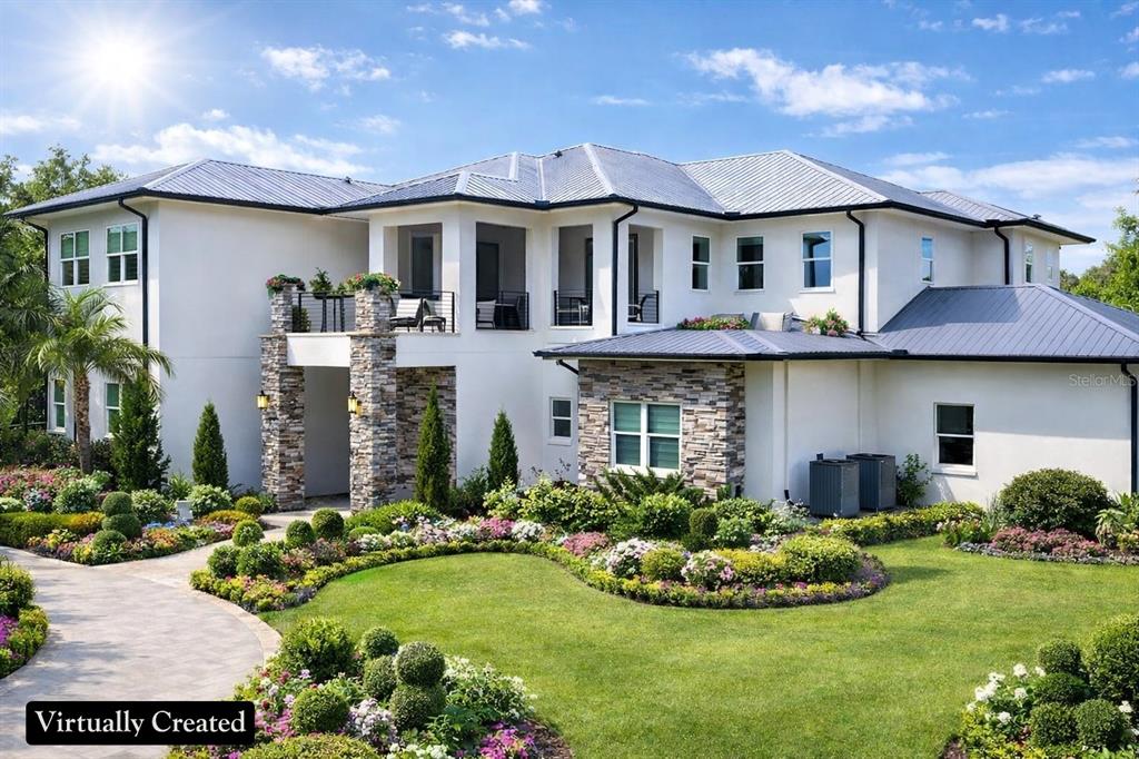 This is a digitally rendered exterior view of a two-story house with stone accents — 8241 CASS ROAD, ZEPHYRHILLS, FL