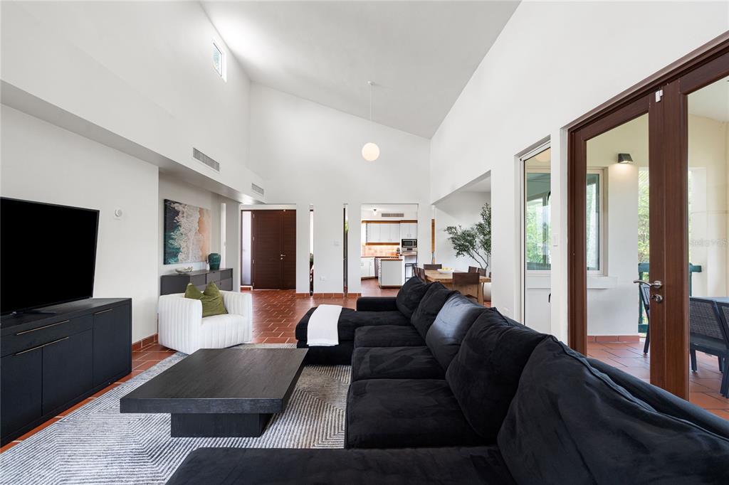 A living room features a black sectional sofa, a coffee table, and vaulted ceilings — 86 LAKESIDE VILLAS UNIT G2, VEGA ALTA, PR