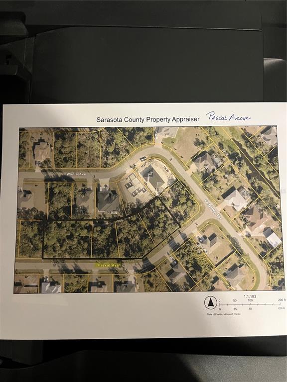This is a property map from the Sarasota County Property Appraiser showing land parcels — LOT 10&11 PASCHAL AVENUE, NORTH PORT, FL