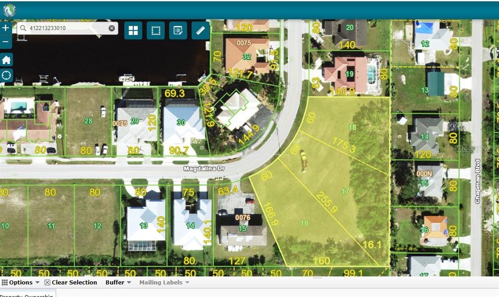 This is a digital property map showing parcel boundaries, lot dimensions, and street layouts — 2633 MAGDALINA DRIVE, PUNTA GORDA, FL