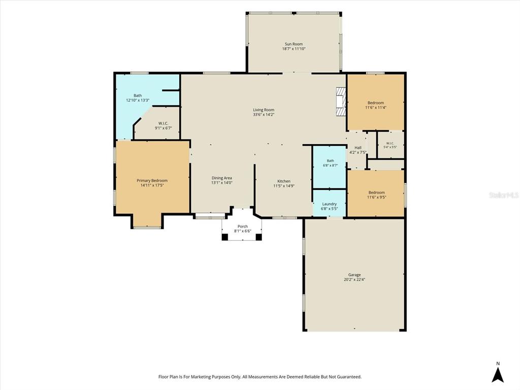 This is a floor plan showing the layout of a single-story house with a garage — 9285 COUNTY ROAD 125B, WILDWOOD, FL