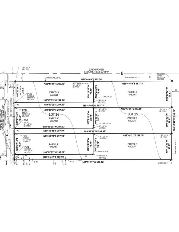 This is a land survey map showing the parcel boundaries and dimensions for Lots 15 and 16 — S WASHINGTON AVENUE, APOPKA, FL