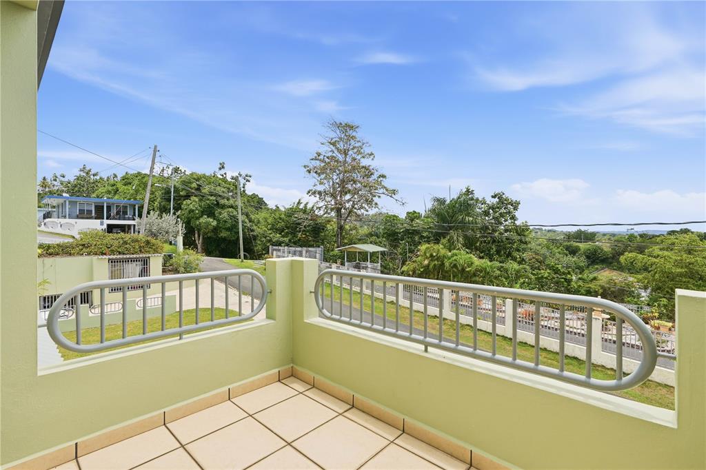 A tiled balcony with a light green wall and a white metal railing overlooking trees — 831 SECTOR LOS TORRES BO. MINILLAS UNIT 5.2, BAYAMON, PR