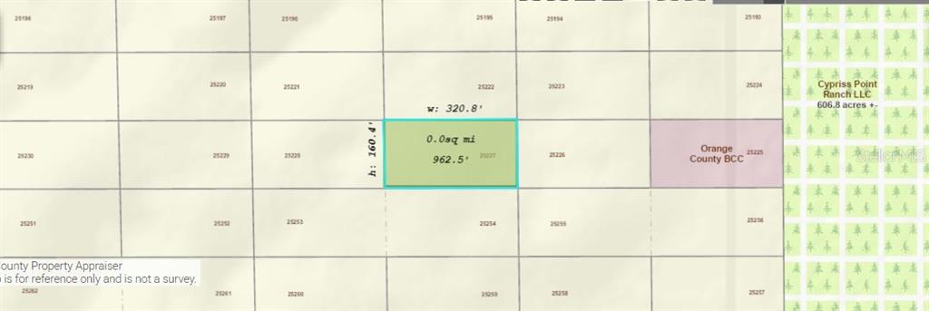 This is a map showing a highlighted rectangular land parcel with dimensions of 320.8 by 160.4 feet — DILL ROAD, ORLANDO, FL