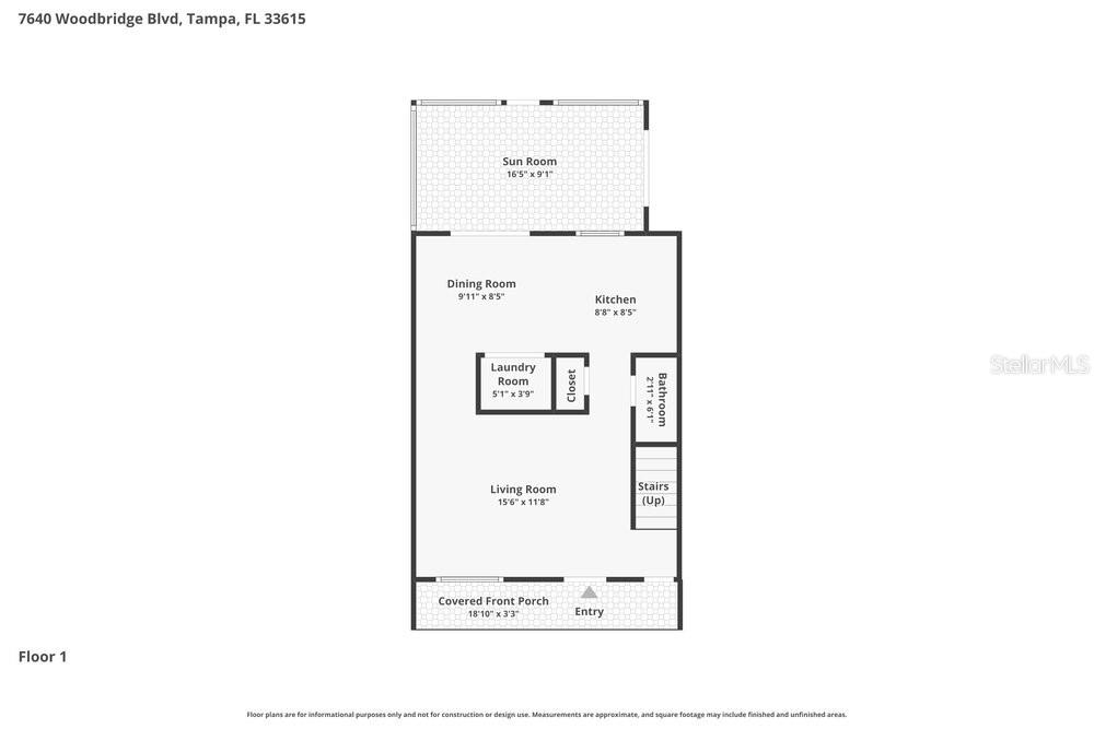 This is a floor plan for the first level of a home — 7640 WOODBRIDGE BOULEVARD, TAMPA, FL
