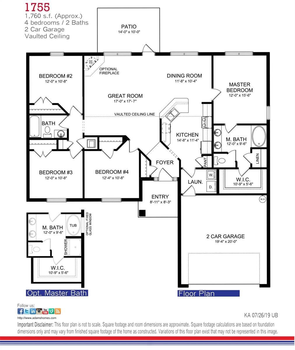 This floor plan shows a four-bedroom, two-bathroom house layout with a two-car garage — 2850 NW 34th Avenue, Okeechobee FL 34972, OKEECHOBEE, FL