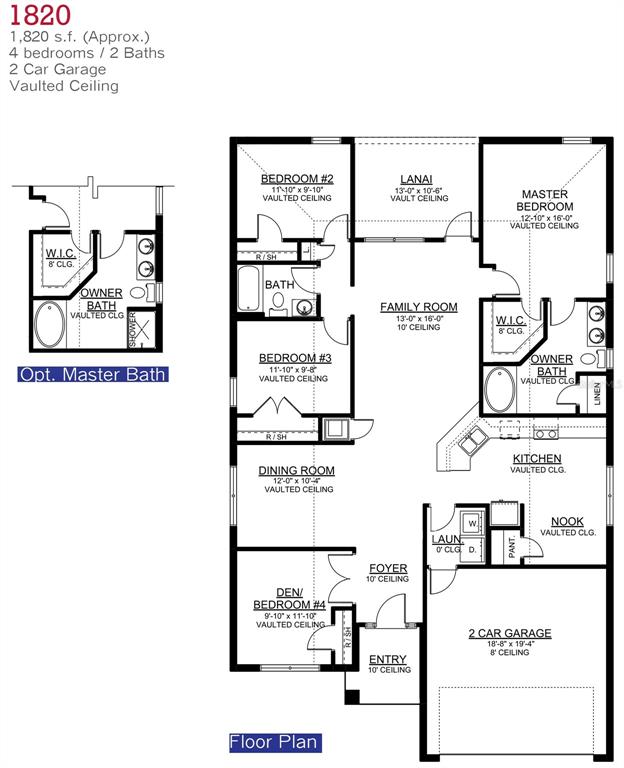 This floor plan shows a four-bedroom, two-bathroom home with a two-car garage and a lanai — 18066 ROBINSON AVENUE, PORT CHARLOTTE, FL