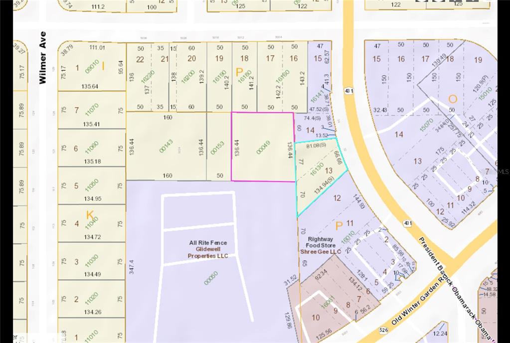 This is a property tax map showing parcel boundaries, lot numbers, and street names — 32 N PINE HILLS ROAD, ORLANDO, FL