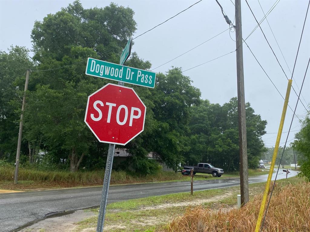A stop sign and a street sign labeled Dogwood Dr Pass stand beside a paved road — TBD DOGWOOD DRIVE PASS DRIVE, OCALA, FL