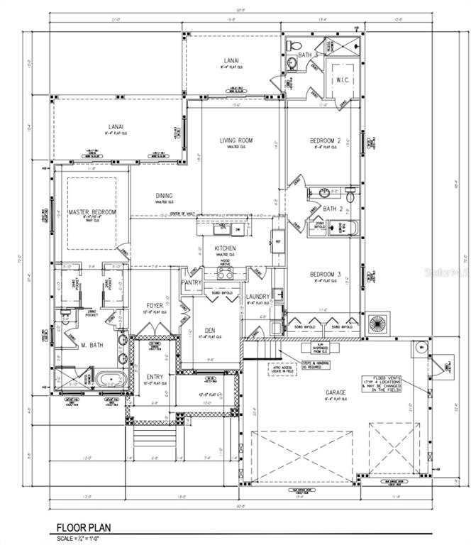 This is a floor plan for a single-story house with three bedrooms, a garage, and lanais — 4117 JOSEPH STREET, PORT CHARLOTTE, FL