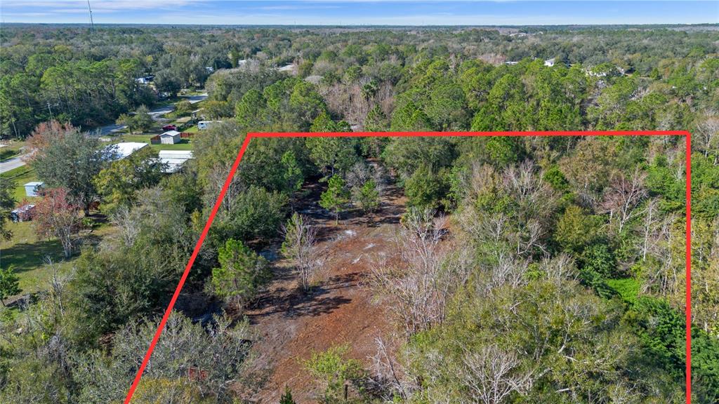 An aerial view shows a rectangular, partially cleared wooded lot outlined in red — 1520 8TH STREET, ORLANDO, FL